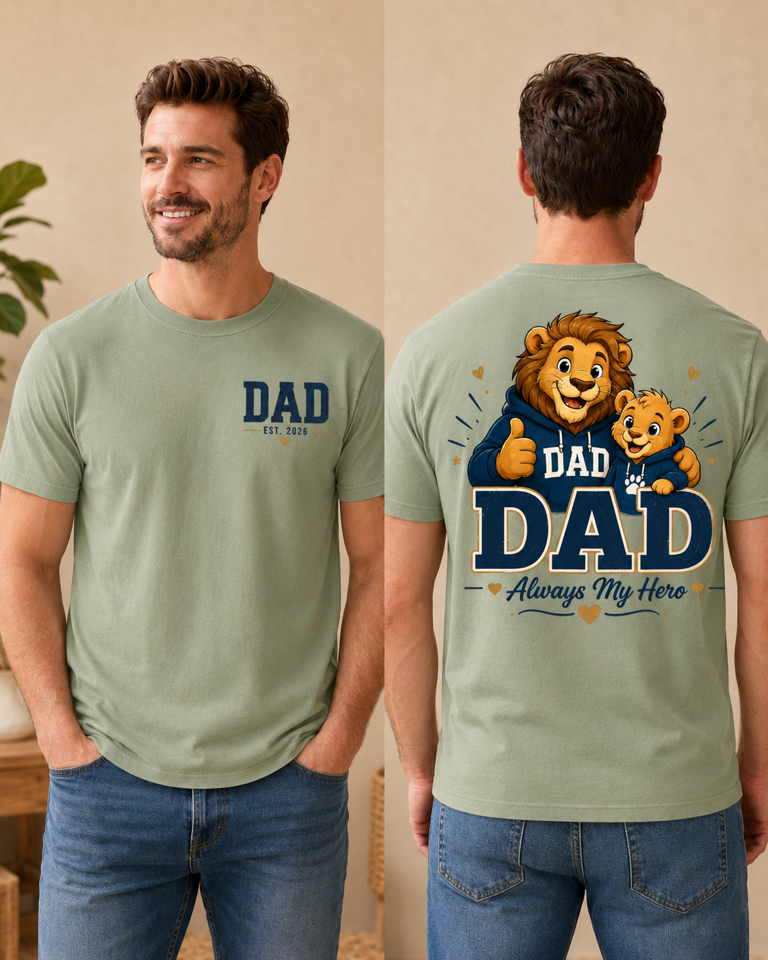 Dad Est 2026 Shirt, New Dad Shirt, Father’s Day Gift, Dad Always My Hero Tee, Lion Dad Shirt, First Time Dad Gift, Dad Back Print Shirt