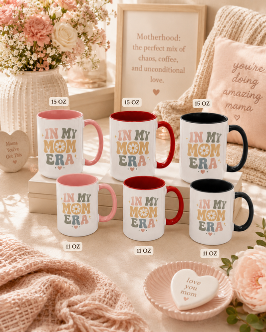 In My Mom Era Accent Coffee Mug — Retro Floral Mother's Day Gift (11/15oz)