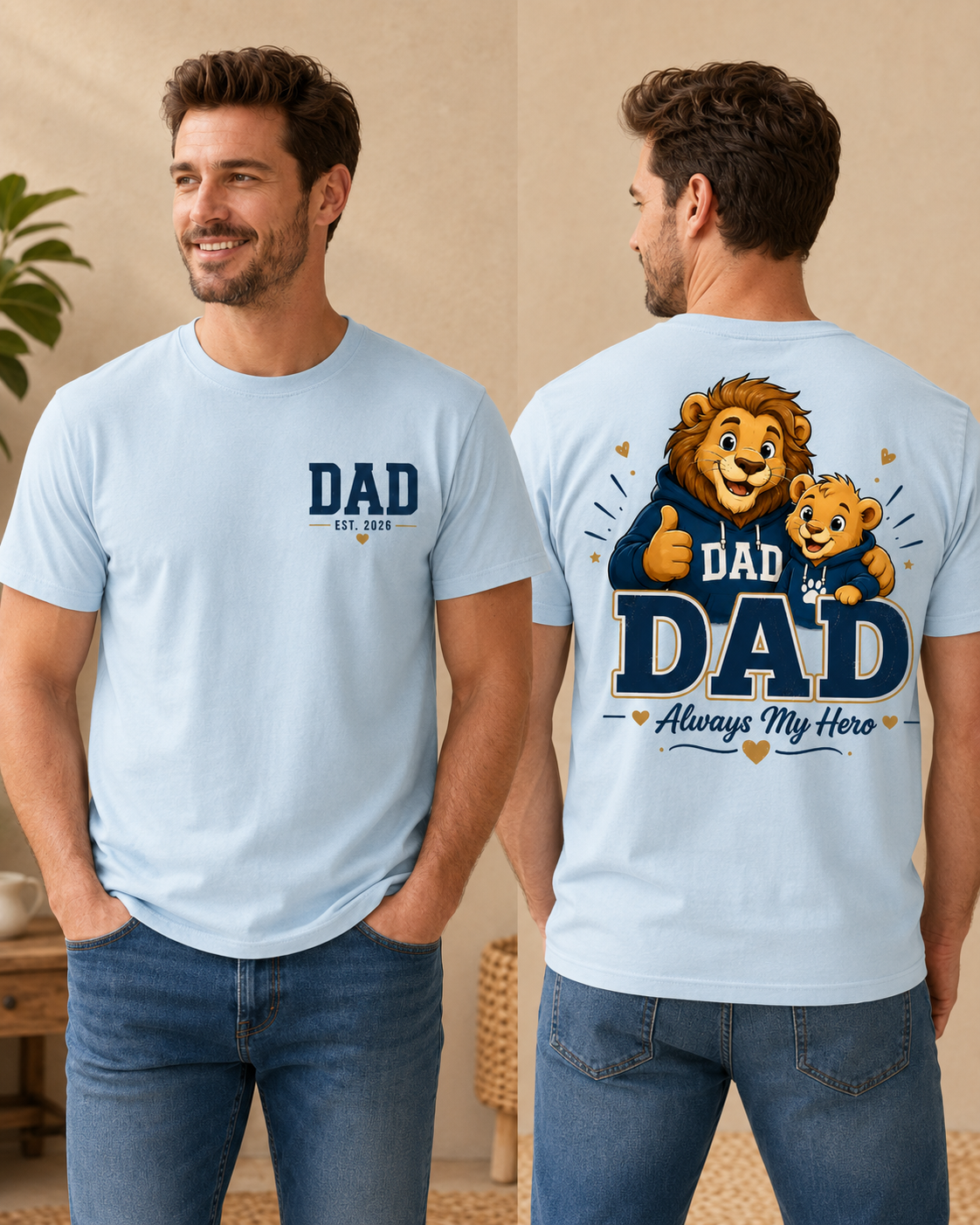 Dad Est 2026 Shirt, New Dad Shirt, Father’s Day Gift, Dad Always My Hero Tee, Lion Dad Shirt, First Time Dad Gift, Dad Back Print Shirt
