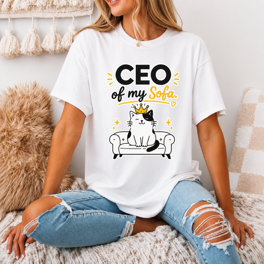 CEO of My Sofa Shirt, Funny Cat Lover T-Shirt, Cute Cat Mom Tee,  Pet Lover Shirt, Cozy Cat Tee
