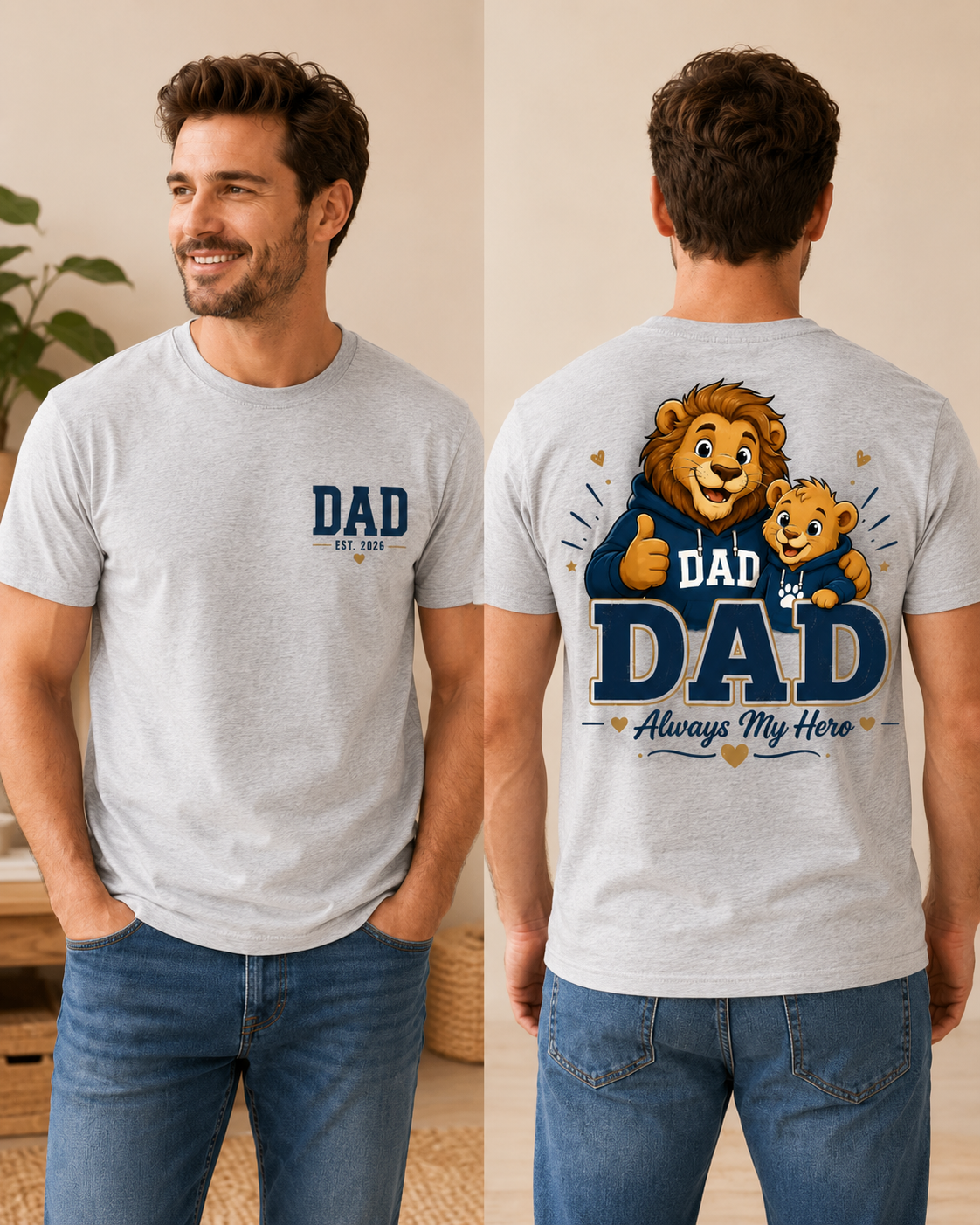 Dad Est 2026 Shirt, New Dad Shirt, Father’s Day Gift, Dad Always My Hero Tee, Lion Dad Shirt, First Time Dad Gift, Dad Back Print Shirt