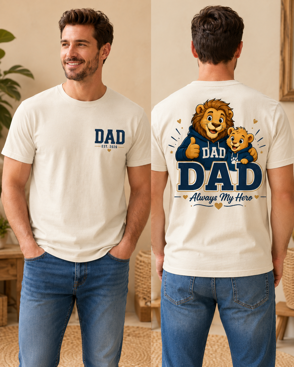 Dad Est 2026 Shirt, New Dad Shirt, Father’s Day Gift, Dad Always My Hero Tee, Lion Dad Shirt, First Time Dad Gift, Dad Back Print Shirt