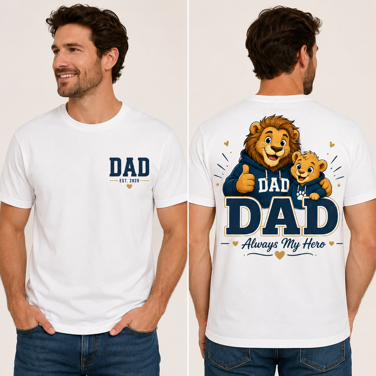 Dad Est 2026 Shirt, New Dad Shirt, Father’s Day Gift, Dad Always My Hero Tee, Lion Dad Shirt, First Time Dad Gift, Dad Back Print Shirt