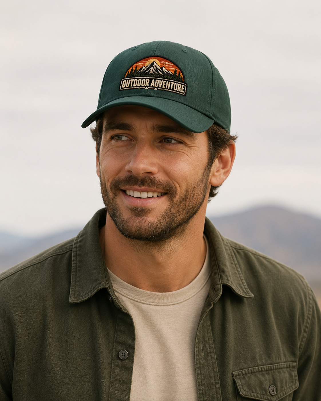 Outdoor Adventure Mountain Hat, DTG Printed Cap for Men, Nature Landscape Baseball Cap, Hiking Camping Dad Hat, Outdoor Lover Gift