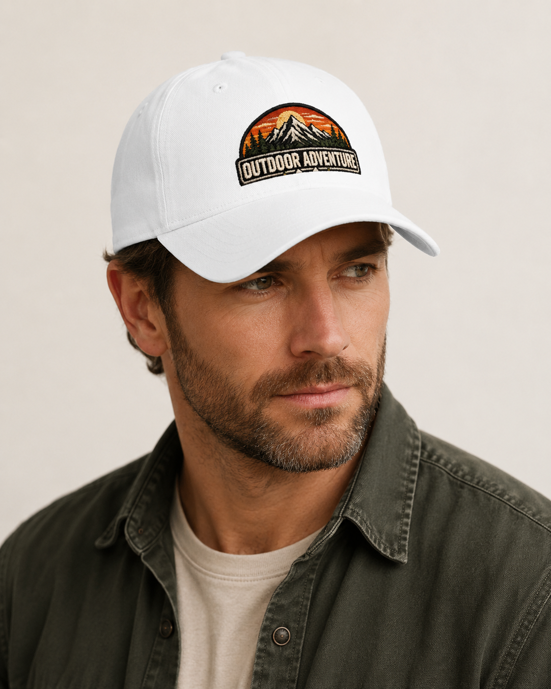 Outdoor Adventure Mountain Hat, DTG Printed Cap for Men, Nature Landscape Baseball Cap, Hiking Camping Dad Hat, Outdoor Lover Gift