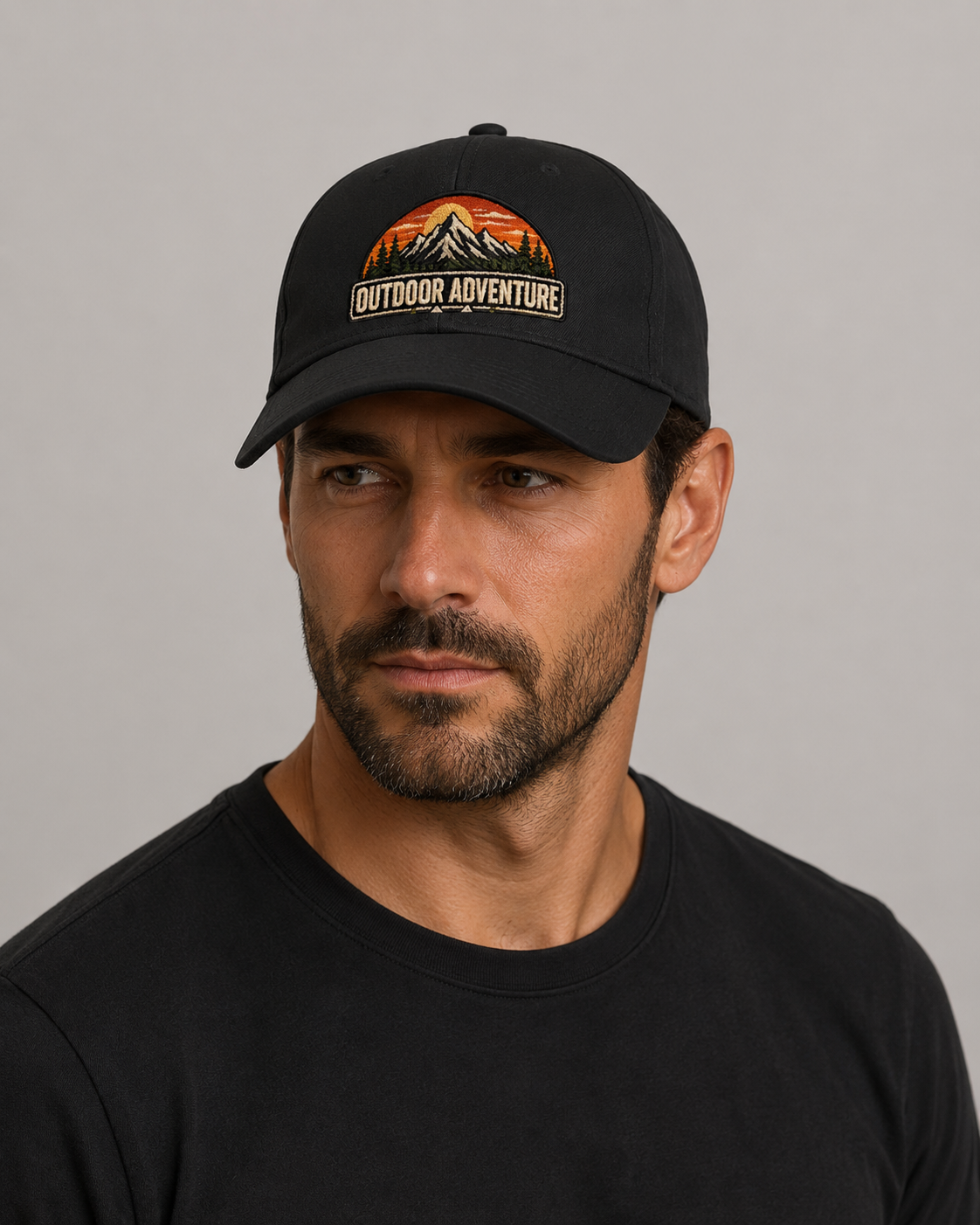 Outdoor Adventure Mountain Hat, DTG Printed Cap for Men, Nature Landscape Baseball Cap, Hiking Camping Dad Hat, Outdoor Lover Gift