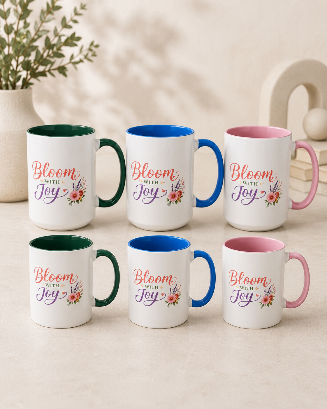 Bloom with Joy Floral Mug, Positive Quote Coffee Cup, Inspirational Flower Mug, Spring Gift for Her, Cute Pastel Botanical Mug