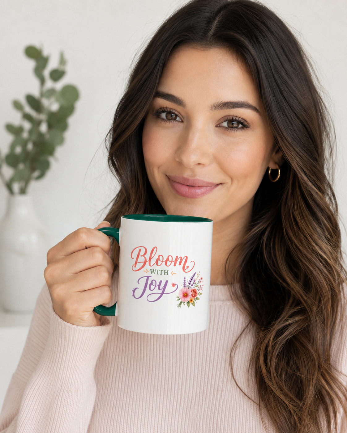 Bloom with Joy Floral Mug, Positive Quote Coffee Cup, Inspirational Flower Mug, Spring Gift for Her, Cute Pastel Botanical Mug